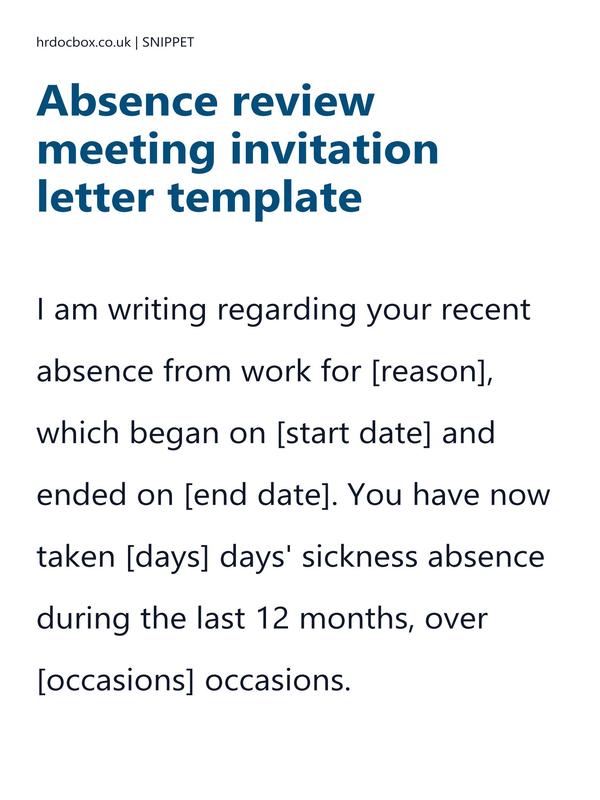 Absence review meeting invitation letter template preview