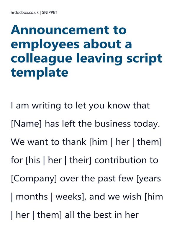 Announcement to employees about a colleague leaving script template preview