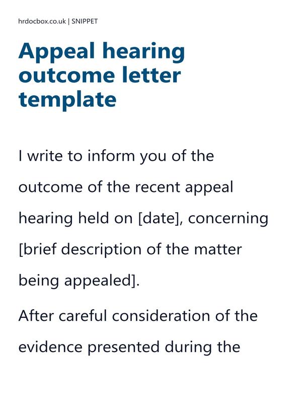 Appeal hearing outcome letter template preview