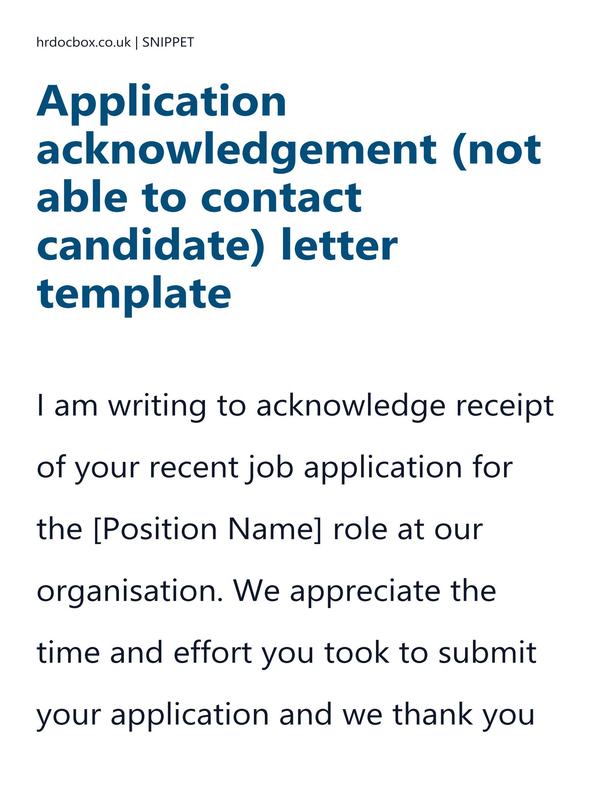 Application acknowledgement (not able to contact candidate) letter template preview