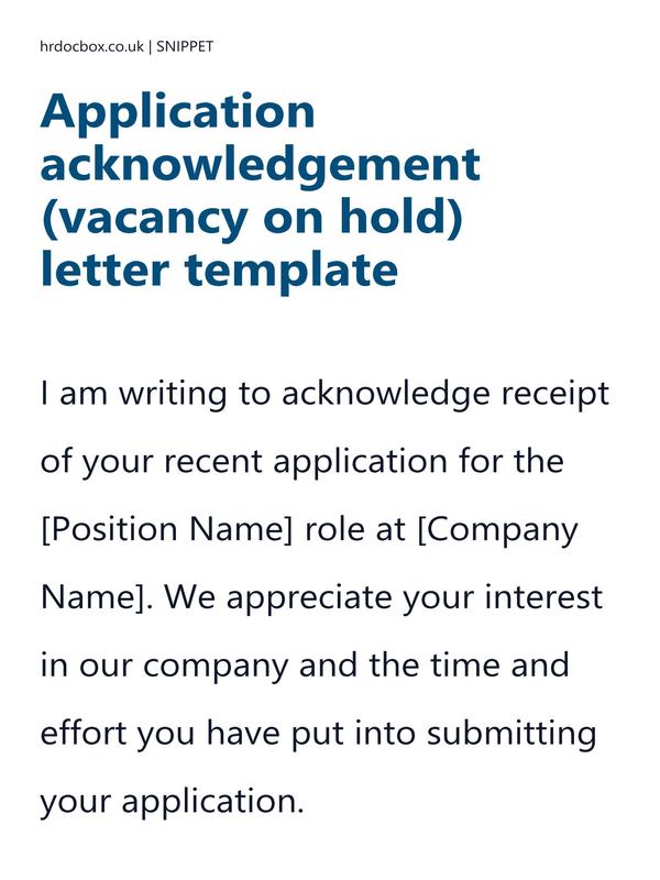 Application acknowledgement (vacancy on hold) letter template preview