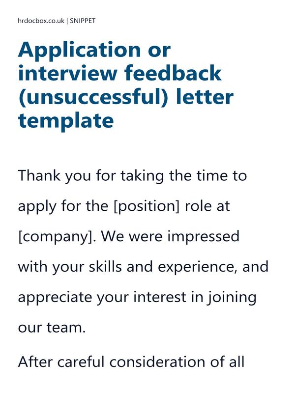 Application or interview feedback (unsuccessful) letter template preview
