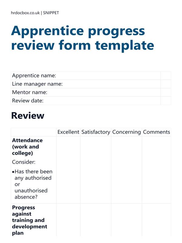 Apprentice progress review form template preview