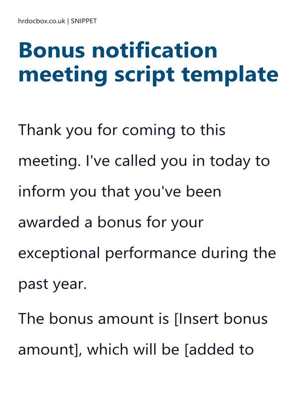 Bonus notification meeting script template preview