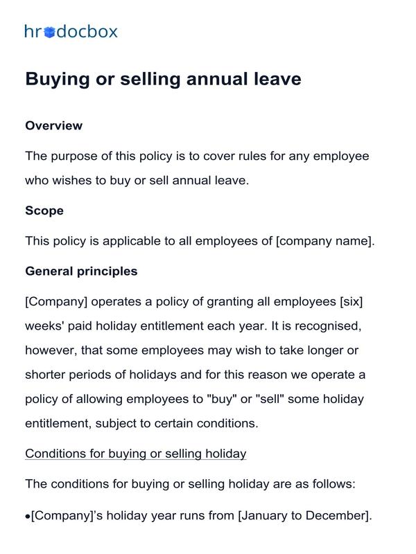 Buying or selling annual leave policy template preview