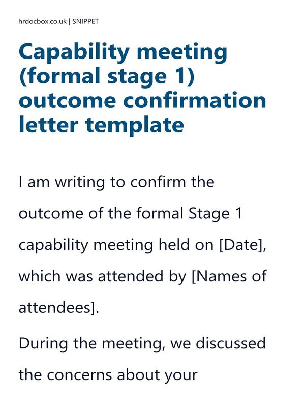 Capability meeting (formal stage 1) outcome confirmation letter template preview