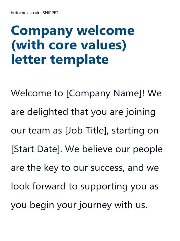 Company welcome (with core values) letter template preview
