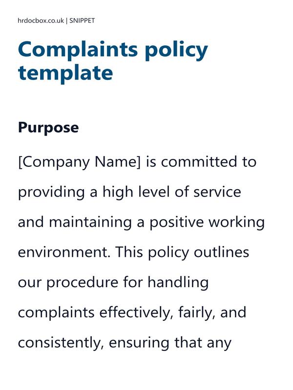 Complaints policy template preview
