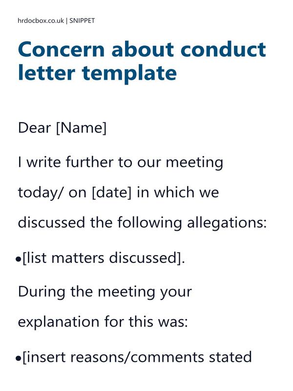 Concern about conduct letter template preview