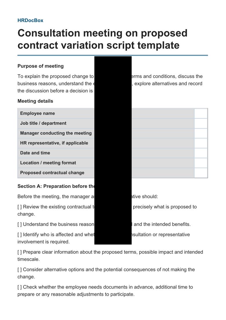 Consultation meeting on proposed contract variation script template preview