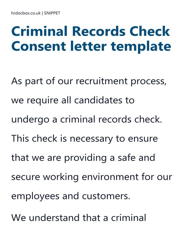 Criminal Records Check Consent letter template preview