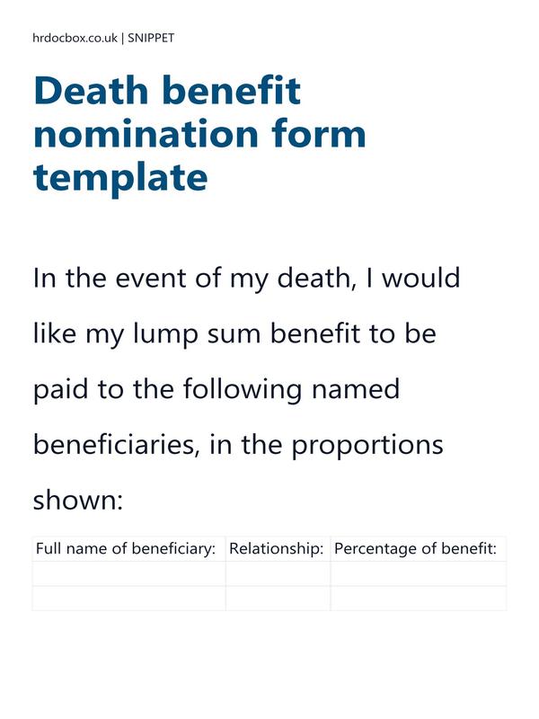Death benefit nomination form template preview