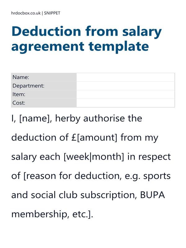 Deduction from salary agreement template preview