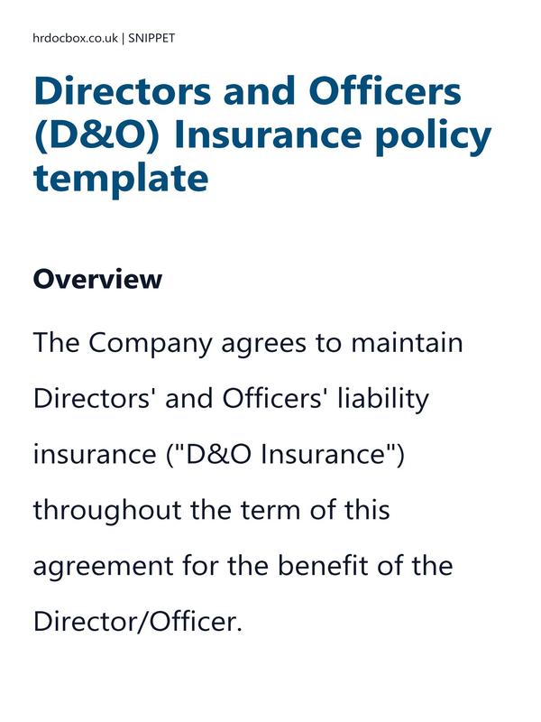 Directors and Officers (D&O) Insurance policy template preview