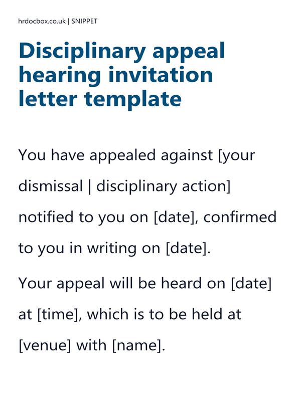 Disciplinary appeal hearing invitation letter template preview