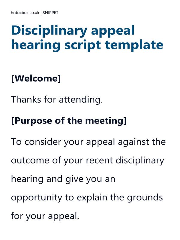 Disciplinary appeal hearing script template preview