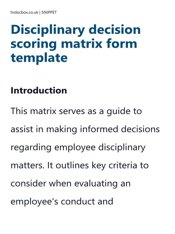 Disciplinary decision scoring matrix form template preview