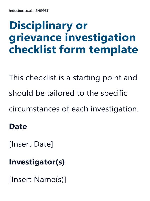 Disciplinary or grievance investigation checklist form template preview