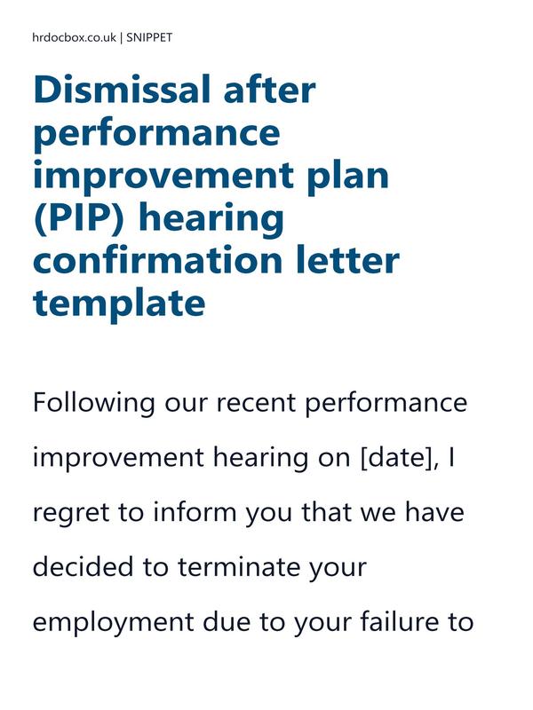 Dismissal after performance improvement plan (PIP) hearing confirmation letter template preview