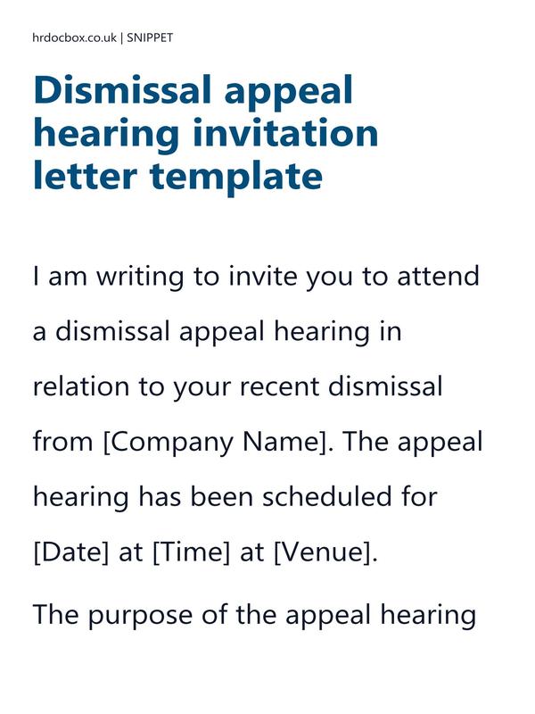 Dismissal appeal hearing invitation letter template preview