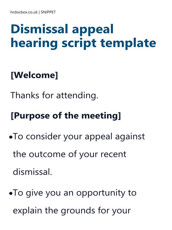 Dismissal appeal hearing script template preview
