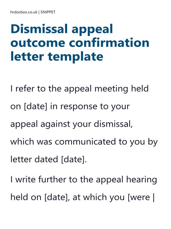 Dismissal appeal outcome confirmation letter template preview
