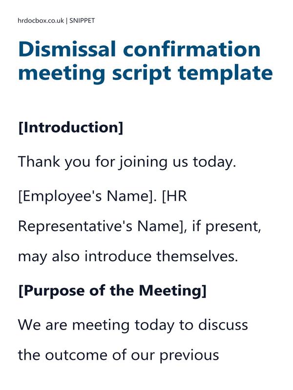 Dismissal confirmation meeting script template preview