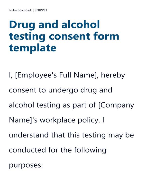 Drug and alcohol testing consent form template preview