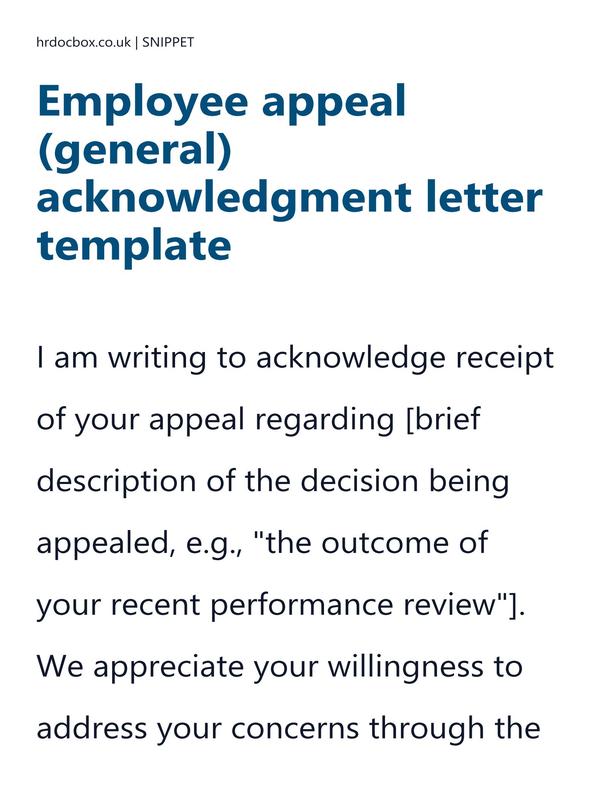 Employee appeal (general) acknowledgment letter template preview