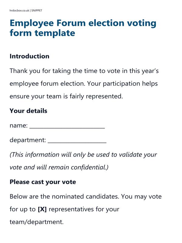 Employee Forum election voting form template preview