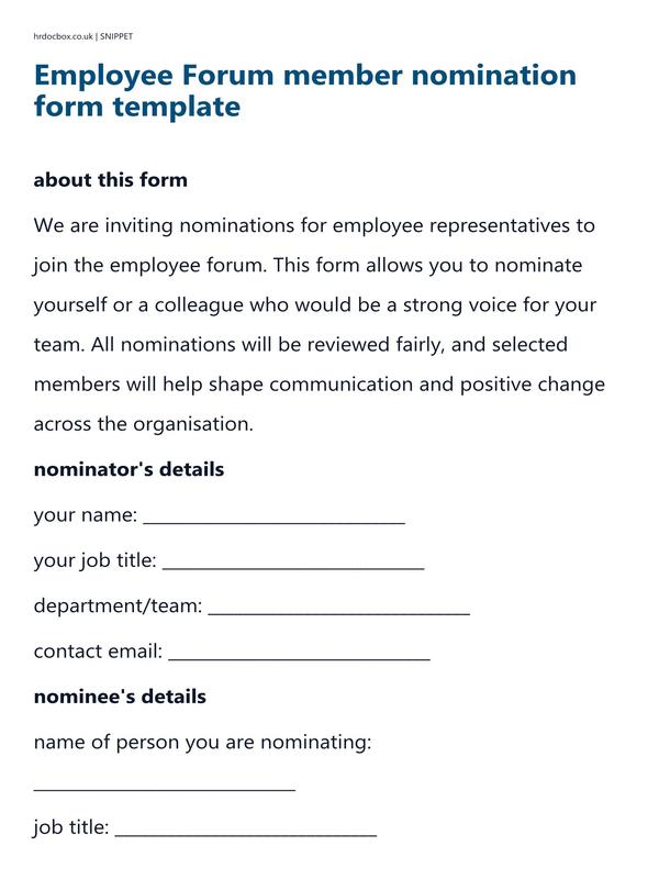 Employee Forum member nomination form template preview