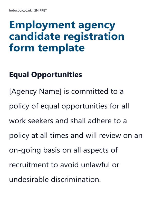 Employment agency candidate registration form template preview