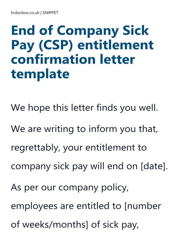 End of Company Sick Pay (CSP) entitlement confirmation letter template preview