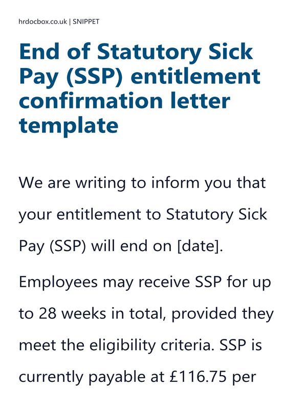 End of Statutory Sick Pay (SSP) entitlement confirmation letter template preview