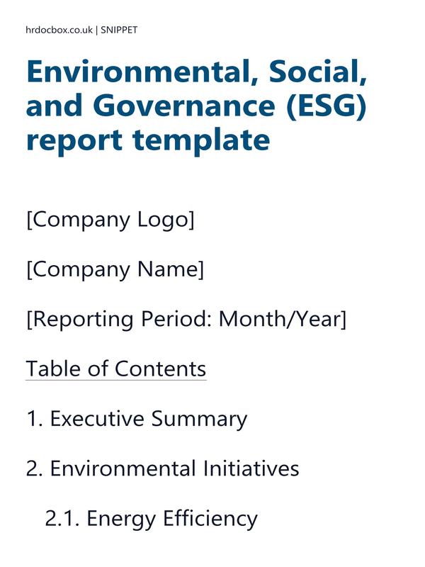 Environmental, Social, and Governance (ESG) report template preview
