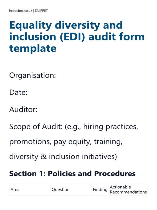 Equality diversity and inclusion (EDI) audit form template preview