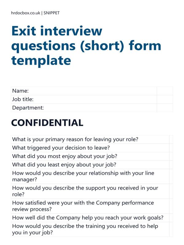 Exit interview questions (short) form template preview