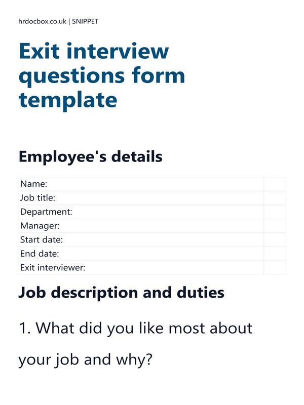 Exit interview questions form template preview