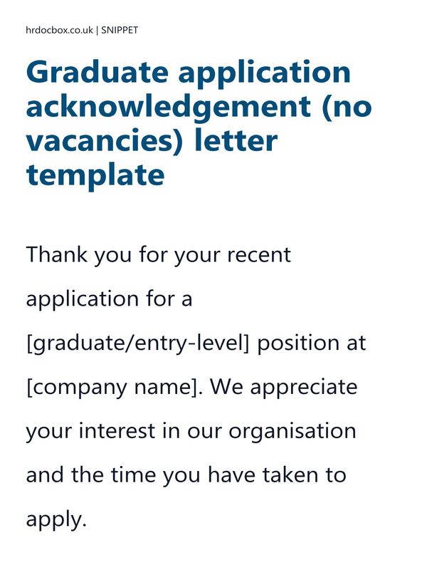 Graduate application acknowledgement (no vacancies) letter template preview