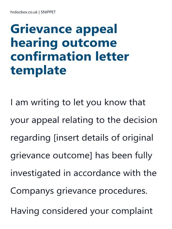 Grievance appeal hearing outcome confirmation letter template preview