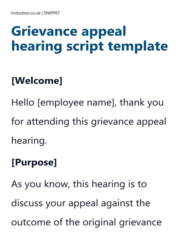 Grievance appeal hearing script template preview