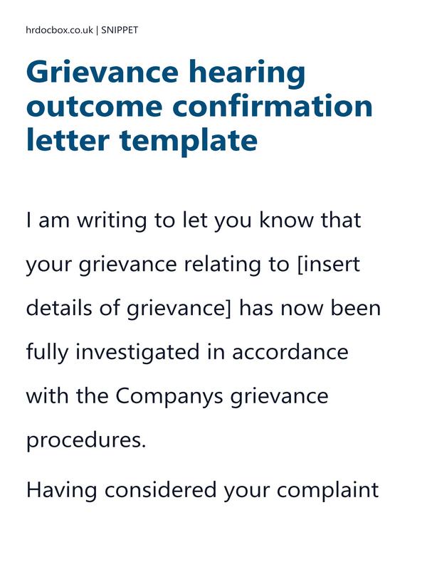 Grievance hearing outcome confirmation letter template preview