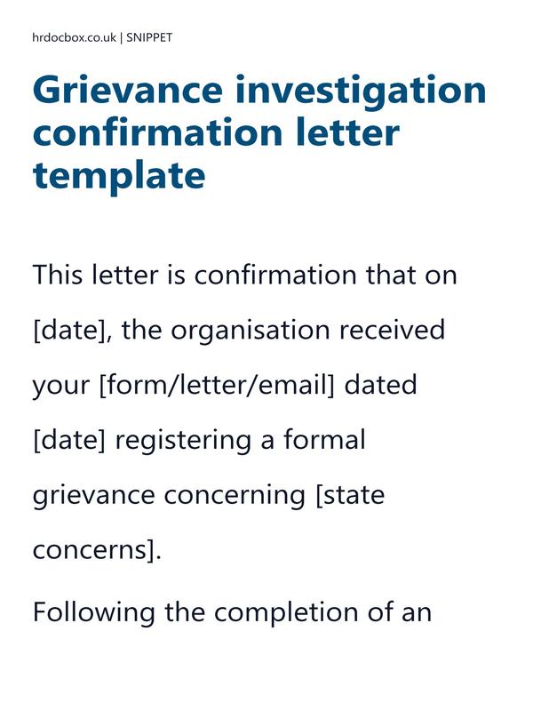 Grievance investigation confirmation letter template preview