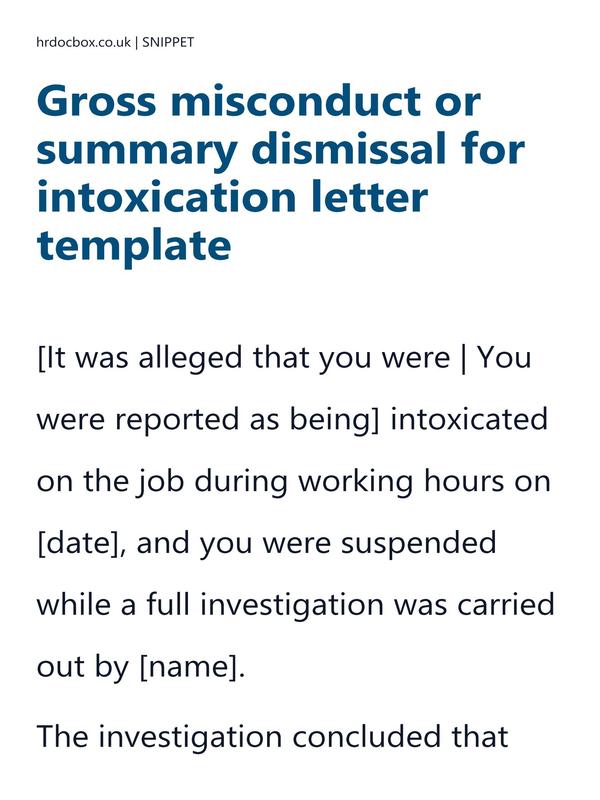 Gross misconduct or summary dismissal for intoxication letter template preview