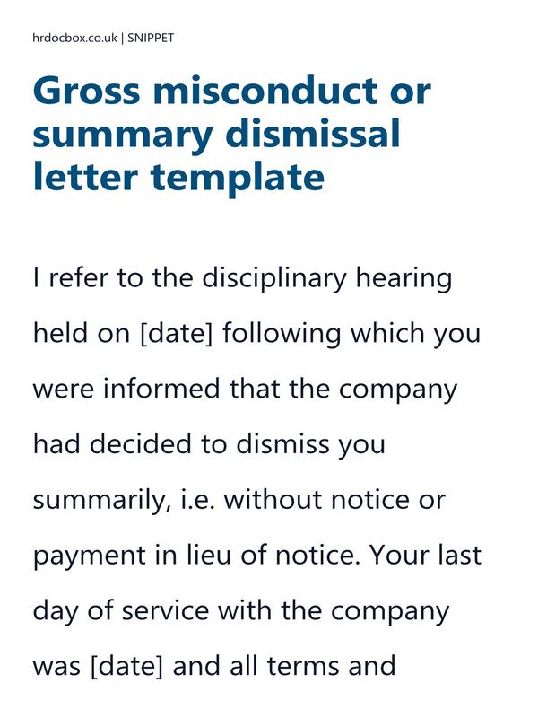 Gross misconduct or summary dismissal letter template preview