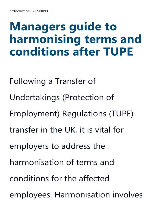 Managers guide to harmonising terms and conditions after TUPE preview