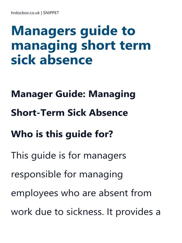 Managers guide to managing short term sick absence preview