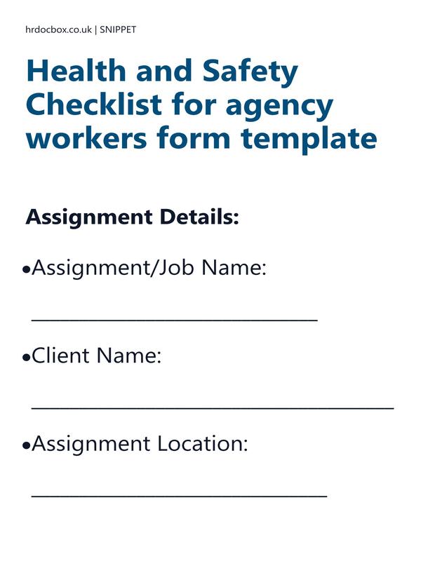 Health and Safety Checklist for agency workers form template preview