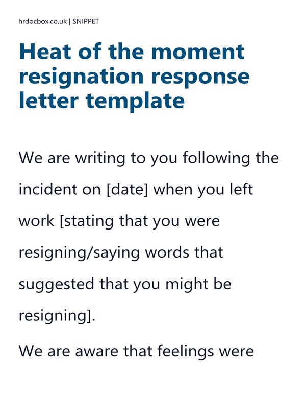 Heat of the moment resignation response letter template preview