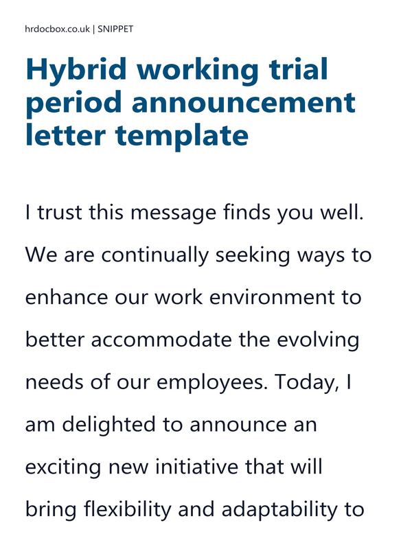 Hybrid working trial period announcement letter template preview